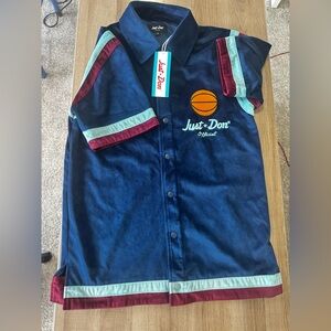 Just Don Blue and Red Button Down Shirt Athletic Style Velvet material